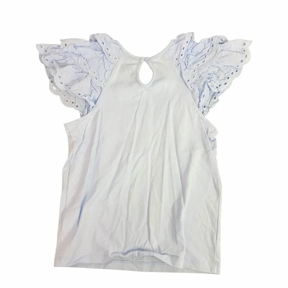 Janie Jack Girls 8 Light Blue Eyelet Sleeve Top